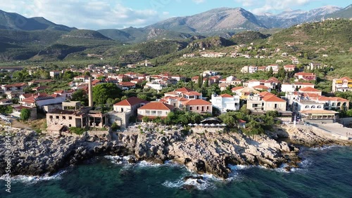 Aerial view of the wonderful seaside village of Kardamyli, Greece located in the Messenian Mani area. It's one of the most beautiful places to visit in Greece, Europe
