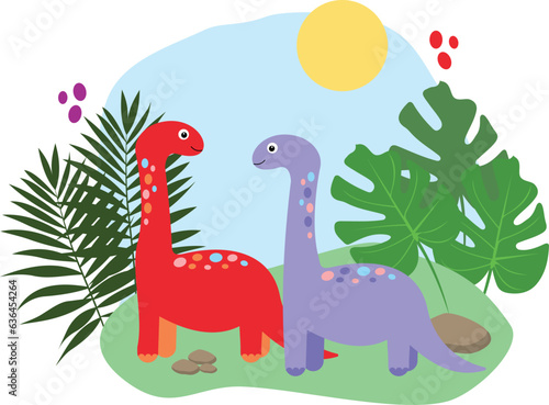 Cute dinosaurs. Bright colored dinosaurs. Cartoon characters dino  © Dana