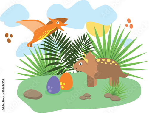 Cute dinosaurs. Bright colored dinosaurs. Cartoon characters dino 