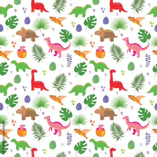 Cute dinosaurs pattern. Bright colored dinosaurs. Cartoon characters dino. Dino pattern