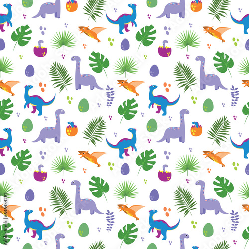 Cute dinosaurs pattern. Bright colored dinosaurs. Cartoon characters dino. Dino pattern