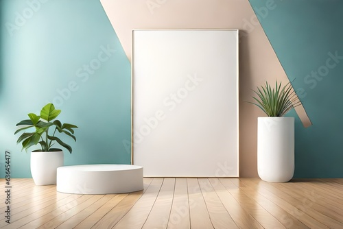 Podium, showcase on pastel stucco background. Abstract geometric composition ...