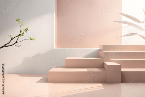 Podium, showcase on pastel stucco background. Abstract geometric composition ...