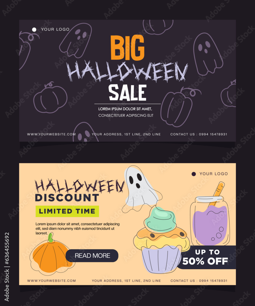 Naklejka premium Halloween party invitation web banner illustration