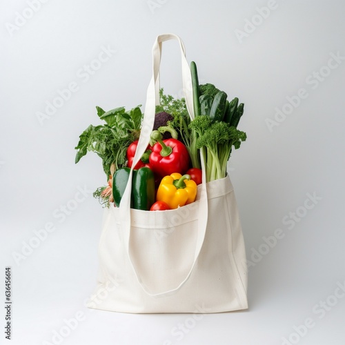 Paper bag with different groceries on white background, Bag full of different kinds of vegetables, vegetable bag with vegetable