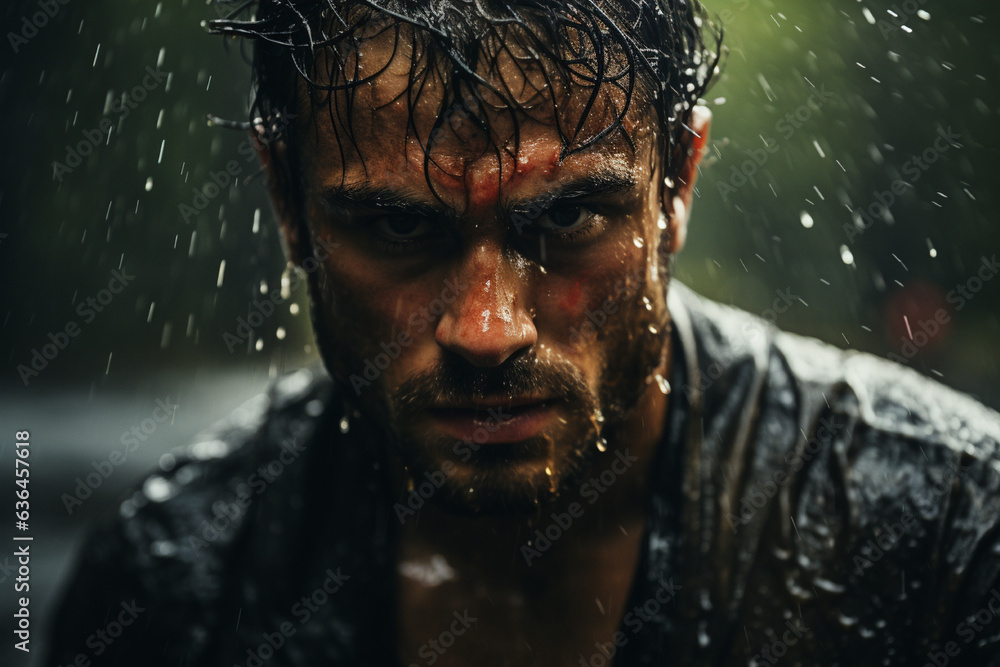 Strength Under Rain: Intense Training with Cinematic Feel