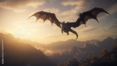 Majestic dragon soaring through the sky. Generative AI photo