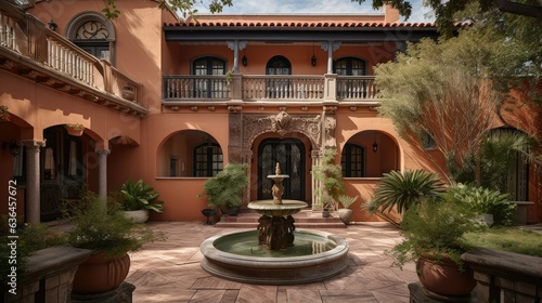 Mexican-style house courtyard. Generative AI