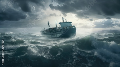ship in the stormy sea. Generative AI