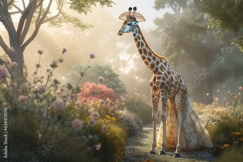 giraffe walking in the savannah. Generative AI