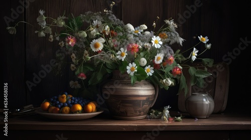 still life with flowers and candles. Generative AI