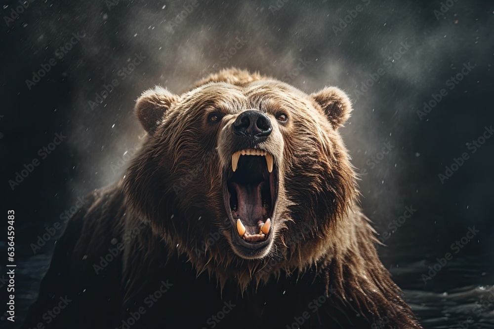 Naklejka premium An adult Grizzly (brown) Bear growling