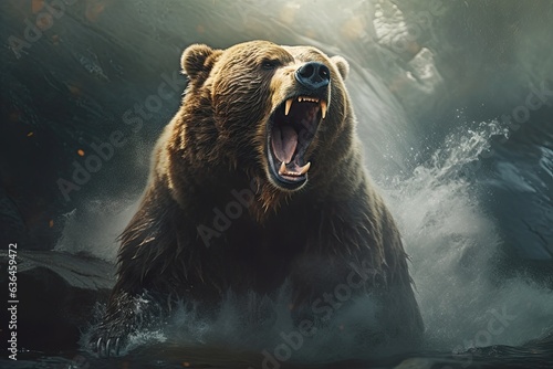 An adult Grizzly (brown) Bear growling