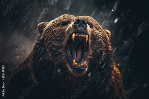 An adult Grizzly (brown) Bear growling
