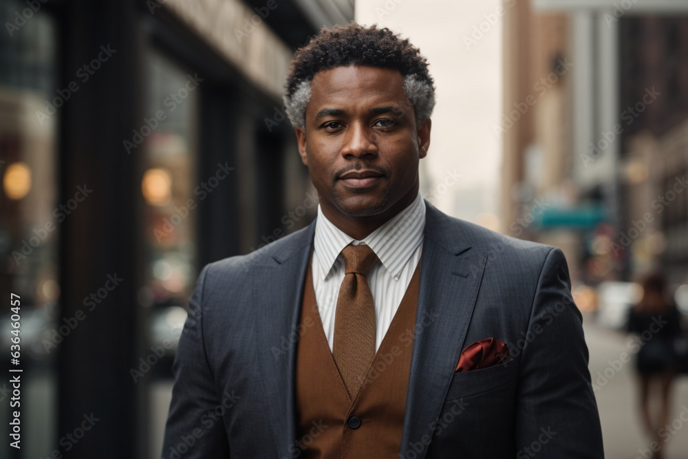 Fototapeta premium Afro American Businessman, Entrepreneur business man standing, confident professional executive manager. Generative AI 