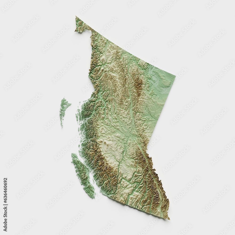 Foto British Columbia, Canada Topographic Relief Map  - 3D Render