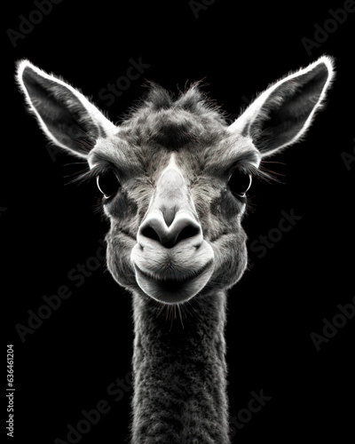Portrait of a cute llama on a black background. Close-up © Lohan