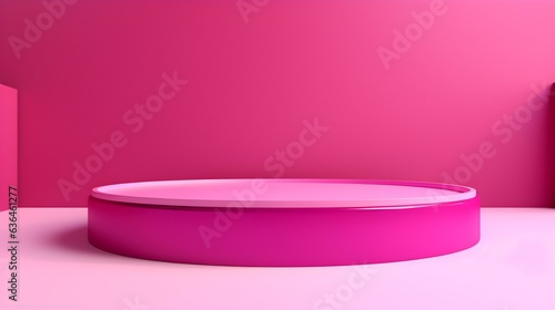 Minimalist Room with a beautiful Stage in Hot Pink Colors. Modern and Futuristic Background for Product Presentation. © Florian