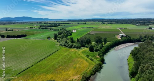 Natural Nature Quilt Colorful Farm Patches by Nooksack River, Ferndale Wa Aerial