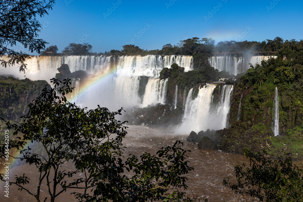 Iguazu Falls at Isla San Martin, one of the new seven natural wonders of the world in all its beauty viewed from the Argentinian side - traveling and exploring South America 