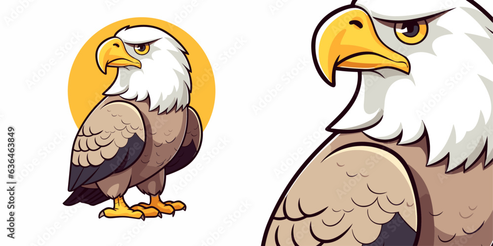 Obraz premium Cute eagle logo mascot, illustration vector graphic cartoon perfect for logo, icon, design, poster, flyer - Make Your Brand Soar: Get This Versatile Eagle Logo Mascot Illustration
