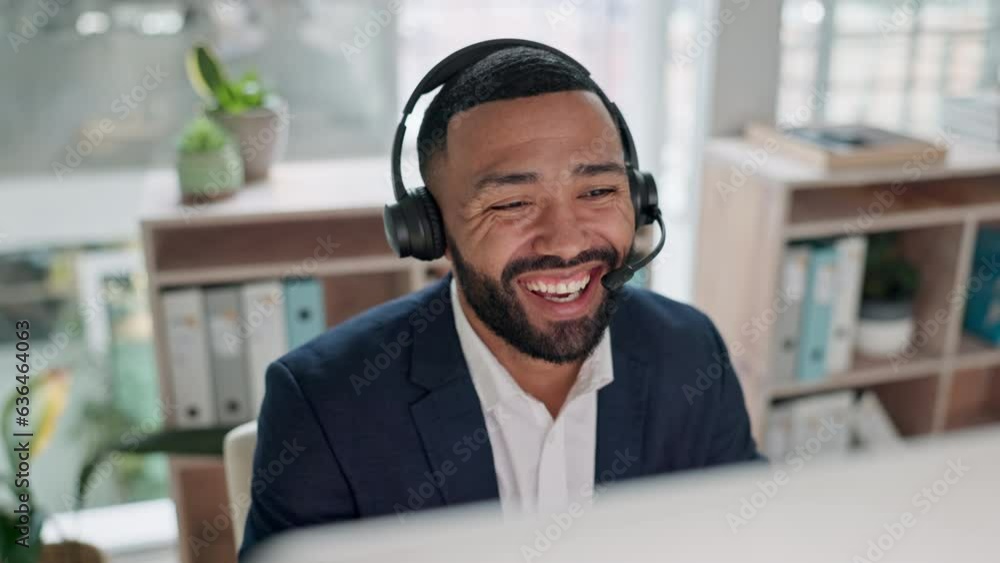 Call center, employee and man with telemarketing, speaking and ecommerce with tech support, crm and advice. Person, sales agent or consultant with customer service, headphones and help in a workplace Call center, employee and man with telemarketing, speaking and ecommerce with tech support, crm and advice. Person, sales agent or consultant with customer service, headphones and help in a workplace