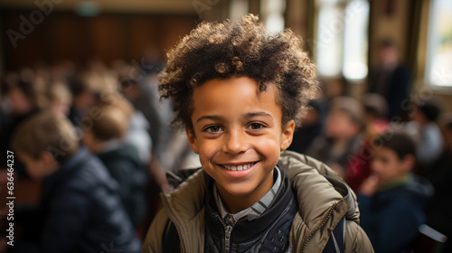  Young handsome African American boy student at school - Generative AI.