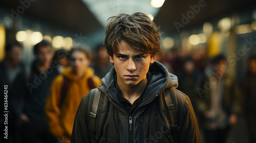 Sinister looking young male student who could be the bully of the school - Generative AI.