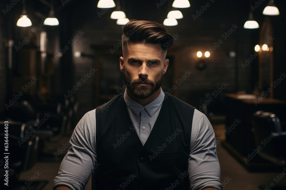 Handsome man portrait. Young bearded man in a barbershop. AI generated Handsome man portrait. Young bearded man in a barbershop. AI generated