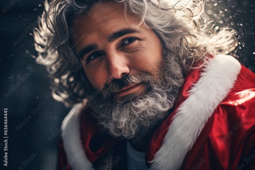 Attractive man as Santa Claus Portrait with long beard and middle long hairs and red and white heat, generative ai
Attractive man as Santa Claus Portrait with long beard and middle long hairs and red and white heat, generative ai