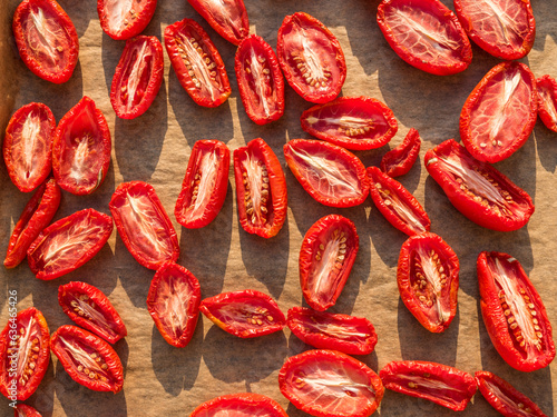 Traditional drying of san marzano tomatoes in the sun