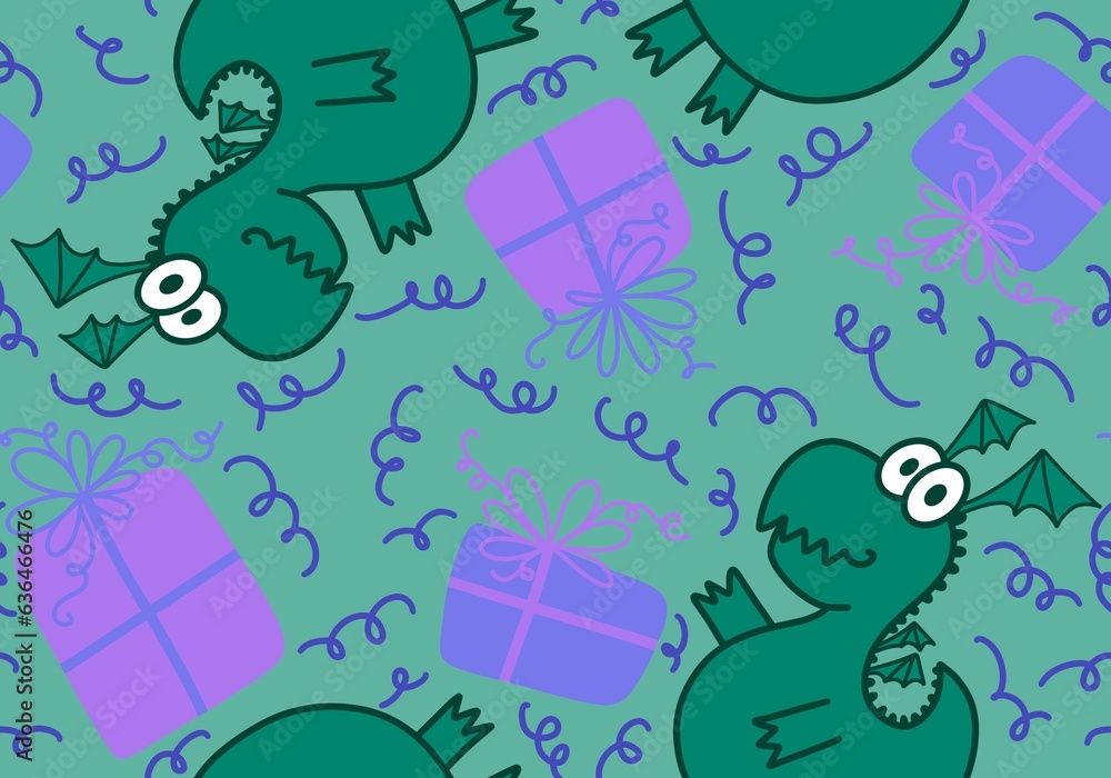 Cartoon animals dinosaur Christmas seamless dragon pattern for wrapping paper and kids clothes print Cartoon animals dinosaur Christmas seamless dragon pattern for wrapping paper and kids clothes print