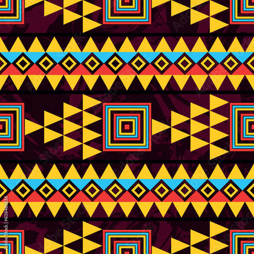 Ancient colombian indigenous geometrical seamless with marble half toned effect at background
