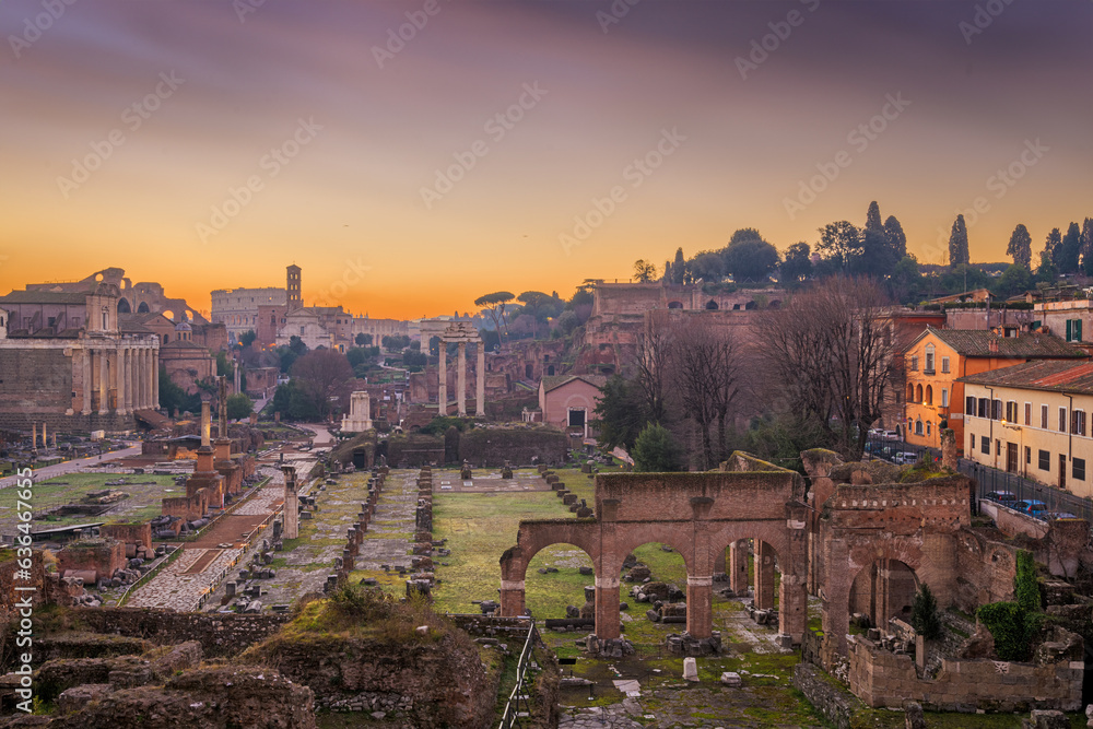 Rome, Italy at the historic Roman Forum Ruins
