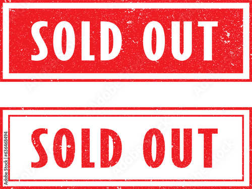 Etiqueta, sello "sold out" en color rojo
