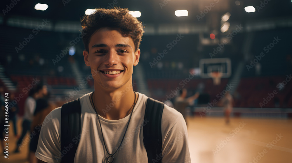 Fototapeta premium man in basketball stadium, Generative AI