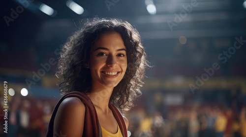 woman in basketball stadium, Generative AI