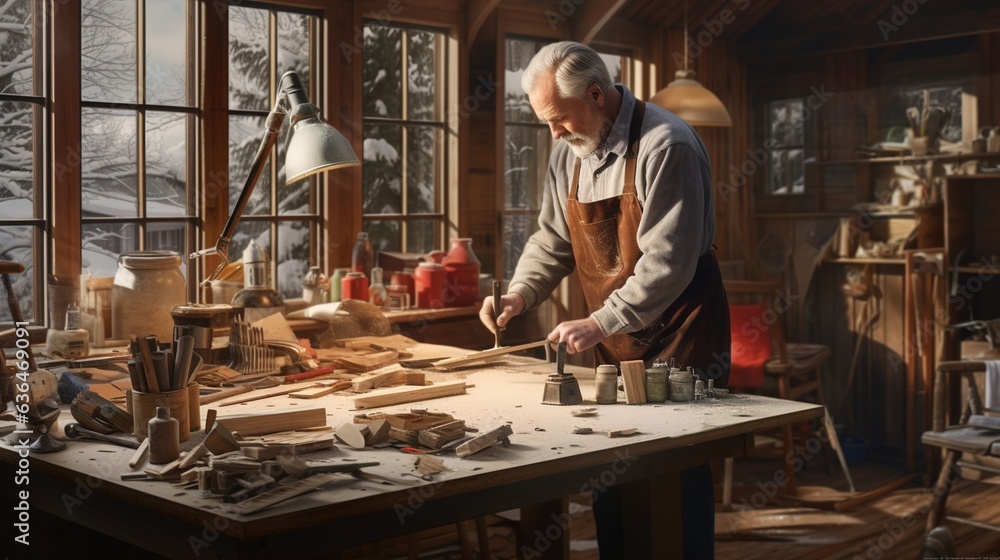 carpenter in his wood workshop carpenter in his wood workshop