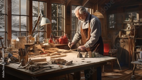 carpenter in his wood workshop