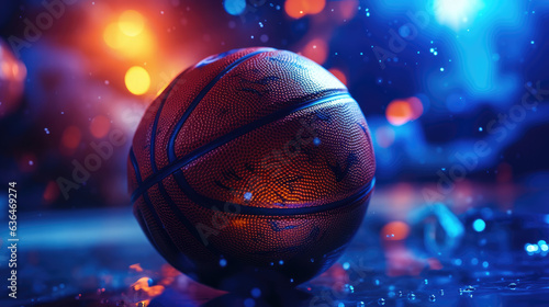 Basketball neon ball. Basket ball on fire, Generate Ai