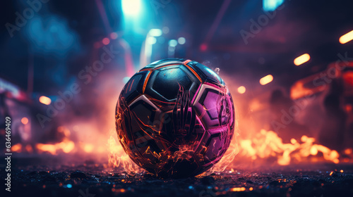 Soccer ball hologram, Neon football, Neon soccer ball, Generative AI