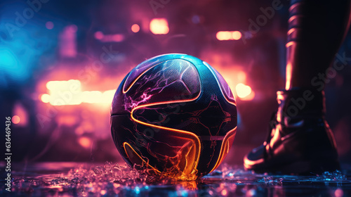 Soccer ball hologram, Neon football, Neon soccer ball, Generative AI