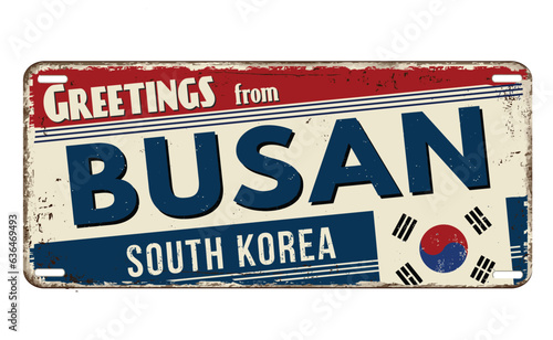 Greetings from Busan vintage rusty metal sign