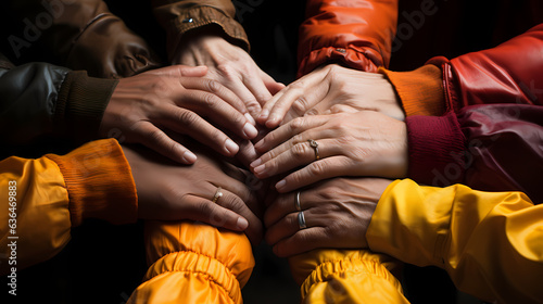 Global Cooperation: Hands of Different Ethnicities Forming a Circle