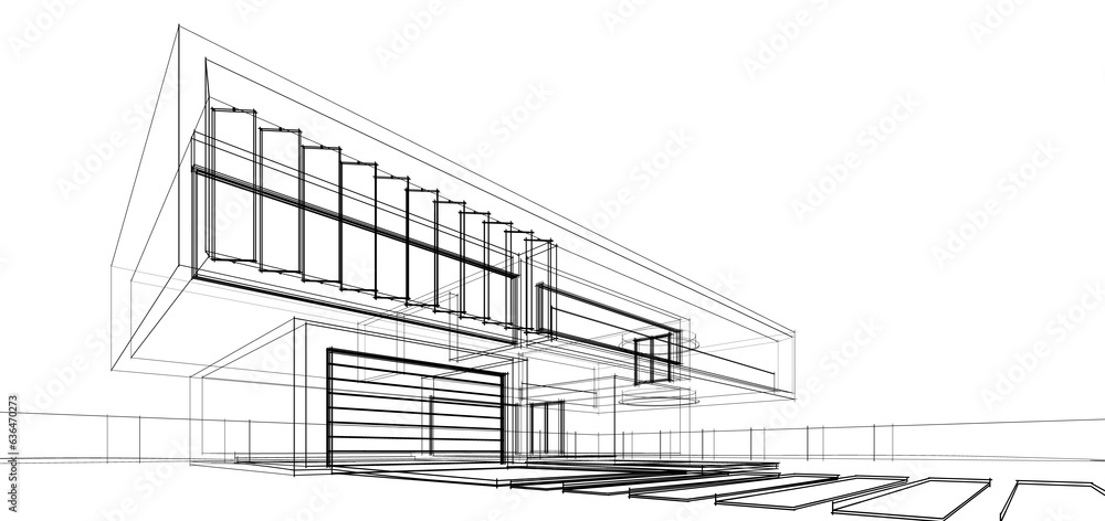 Architectural sketch of a building 3d