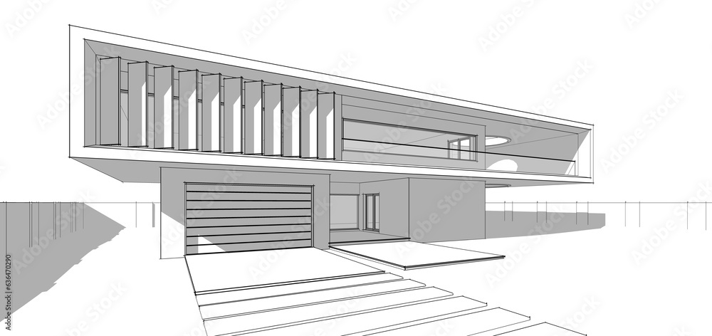 Architectural sketch of a building 3d Architectural sketch of a building 3d