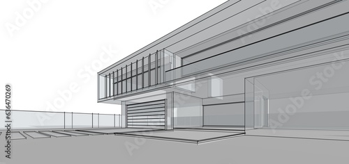 Architectural sketch of a building 3d