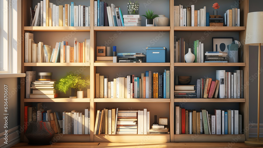 A bookshelf stocked with reference materials and books - obrazy, fototapety, plakaty 