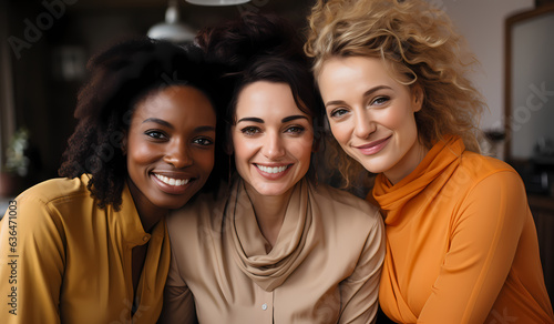 Sisterhood Snapshot: Three Diverse Friends Embracing in Warmth