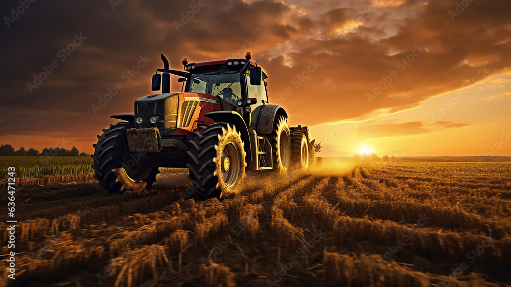 Tractor Plowing the Field During Sunrise Tractor Plowing the Field During Sunrise